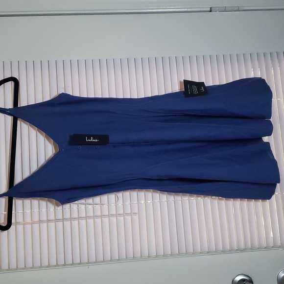 Lulu's Flattering Disposition Blue Button-Front Ribbed Mini Dress- Large-L-NWT - Picture 7 of 13